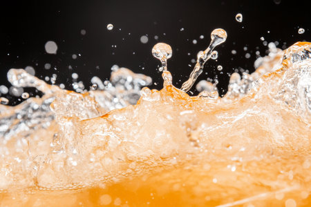 Dynamic splash of liquid captured in mid-air on black, perfect for backgrounds, AI generatedの素材