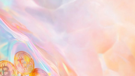 Golden bitcoins stacked on pastel pink background, concept of financial crisis, AI generatedの素材