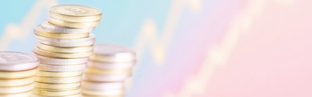 Stacked coins forming upward graph representing financial growth and investment concept, AI generatedの素材