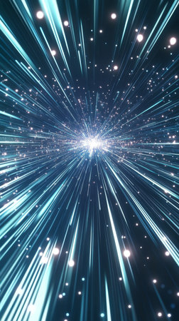 Blue light rays in shape of an abstract starburst background, AI generatedの素材