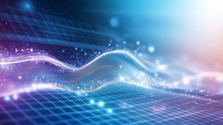 Dynamic abstract background with glowing waves and gradient effects, AI generatedの素材