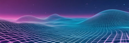 Dynamic abstract background with glowing waves and gradient effects, AI generatedの素材