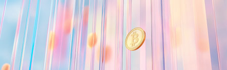 Falling bitcoins concept with golden coins on blue background, AI Generatedの素材
