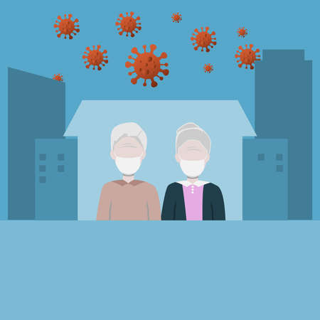 older people stay home with covid-19 outbreak background and copy space. stay home concept. save older people conceptのイラスト素材