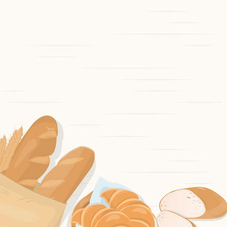 Bakery background design with bread and croissant on white background.のイラスト素材
