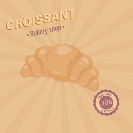 Croissant bakery shop poster design with yellow background and vintage style.のイラスト素材
