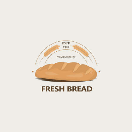 Bakery bread vintage label with text FRESH BREAD, baguette bread, wheat, and star. Design for badge,   sticker, or branding.のイラスト素材