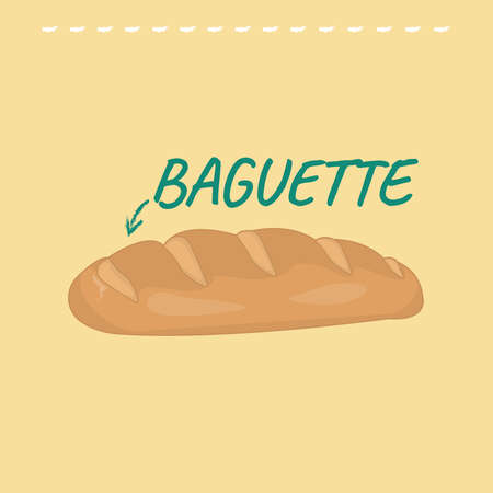 Baguette bread banner on yellow background design with text, hand-drawn style.のイラスト素材