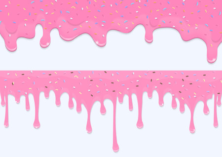 Set of dripping liquid with pastel sprinkles on a white background, design for food and bakery elements. Vector illustration.のイラスト素材