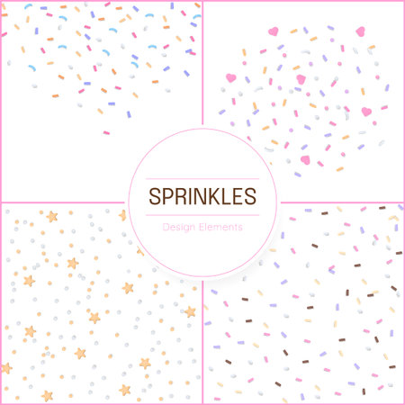 Collection of colored sprinkles design elements on a white background.のイラスト素材