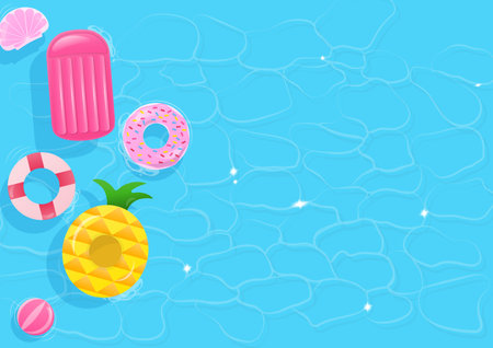 Summer background with inflatable swim ring on pool surface and copy space.のイラスト素材