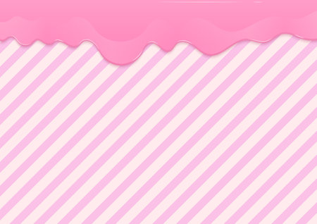 Bakery background. Pink melting icing or strawberry sauce on a striped background with copy space.のイラスト素材