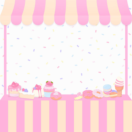 Bakery shop concept. Pastel dessert on pink and cream shop with sugar sprinkles on a white background.のイラスト素材