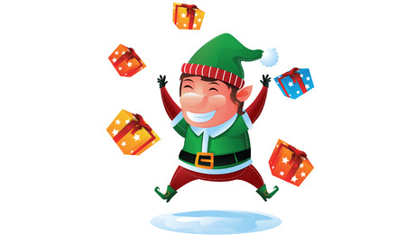 Elf Jumping with Gift Boxesのイラスト素材