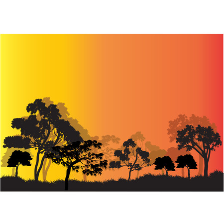 Silhouettes of tree in gardenのイラスト素材