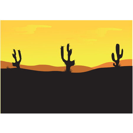 Silhouettes of cactus at the afternoonのイラスト素材