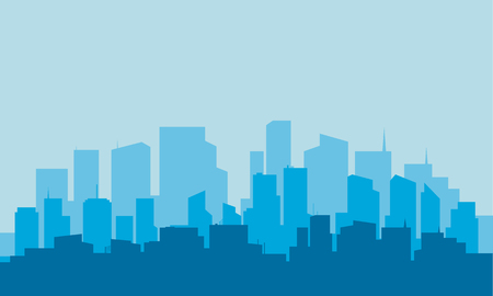 Silhouette of building with blue background at nightのイラスト素材