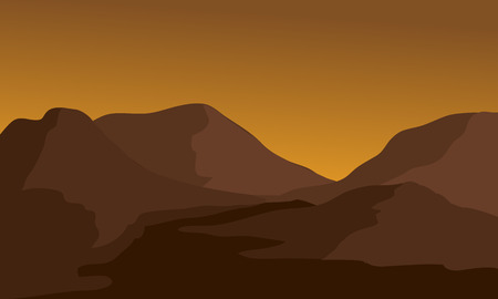 Silhouette of mountain and river with brown backgroundのイラスト素材