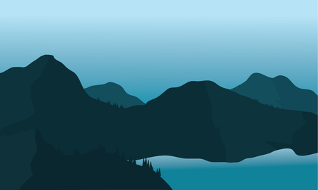 Silhouette mountain and lake at the nightのイラスト素材
