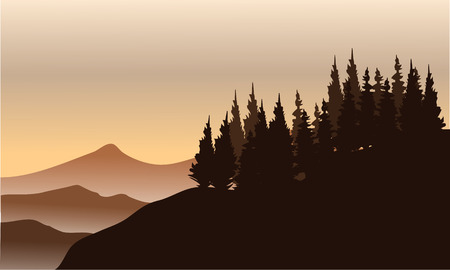 Silhouette of spruce on the hills with brown backgroundのイラスト素材