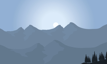 View of mountain with moon with grray backgroundのイラスト素材