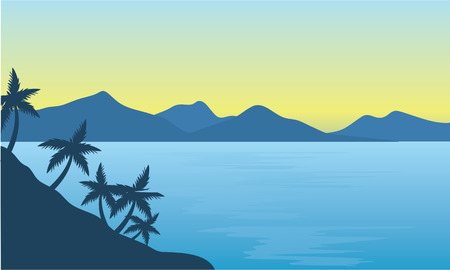 Silhouette of beach and hills background  at the morningのイラスト素材