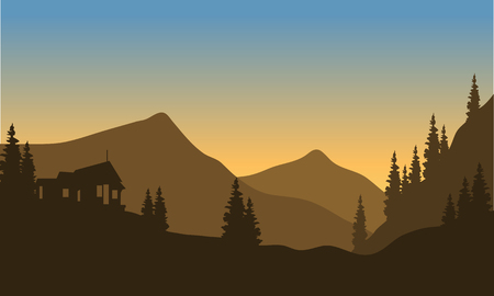 Silhouette of the mountain from below with brown backgroundのイラスト素材