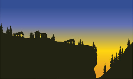 Silhouette of trees on the cliff at the afternoonのイラスト素材