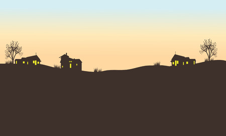 Silhouette of house in field at the afternoonのイラスト素材