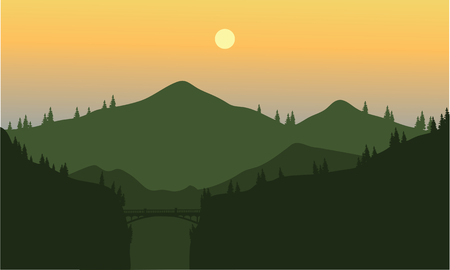 Silhouette of mountain and cliff at sunsetのイラスト素材