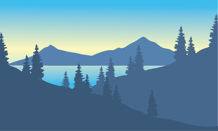Landscape mountain with spruce at the morningのイラスト素材