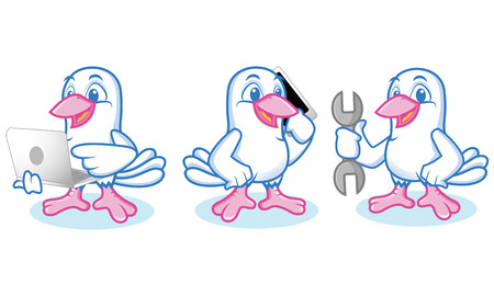 Dove Mascot Vector with laptop, phone and mechanicsのイラスト素材