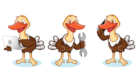 Ostrich Mascot Vector with phone, laptop, and toolsのイラスト素材
