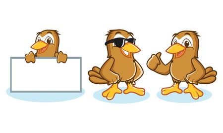 Sparrow Mascot Vector happy, pose and bring boardのイラスト素材
