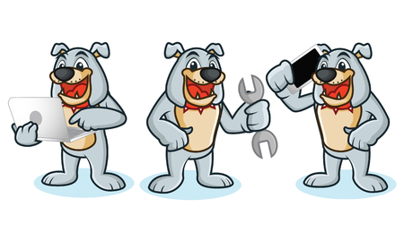 Bulldog Mascot Vector with laptop, phone, toolsのイラスト素材