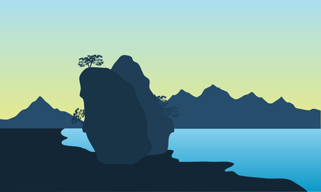 Silhouette of the beach and big rockのイラスト素材