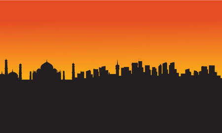 Taj mahal silhouette design, vector illustration at sunsetのイラスト素材