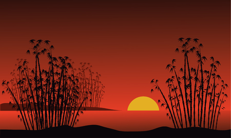Bamboo on a background of a dawn and moonのイラスト素材