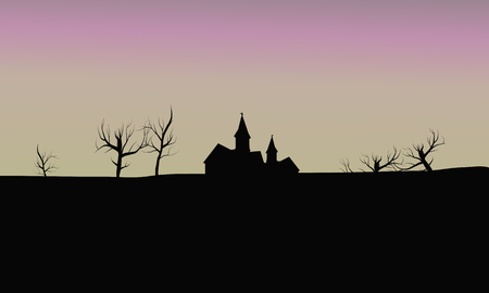 silhouette house in the fields and dry treeのイラスト素材
