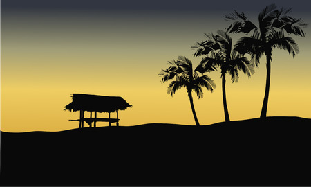 Silhouette of gazebo in hills at the sunriseのイラスト素材