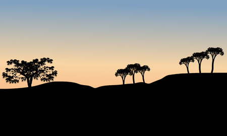Silhouette of tree at the morning on the fieldsのイラスト素材