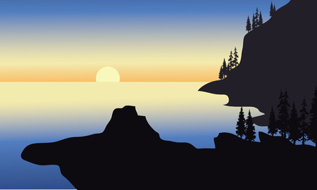 Beautiful beach and hills at the sunriseのイラスト素材