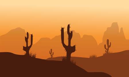 Sunset with Cactus in Desert vector illustrationのイラスト素材