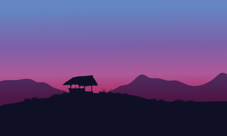 Silhouette of hut with purple backgrounds in the hillsのイラスト素材