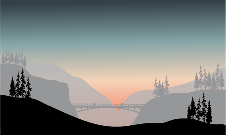Silhouette of bridge at the morning with gray backgroundsのイラスト素材