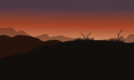Hills at sunset scenery with brown backgroundsのイラスト素材