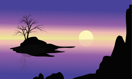 Black silhouette of single tree on the small islandsのイラスト素材