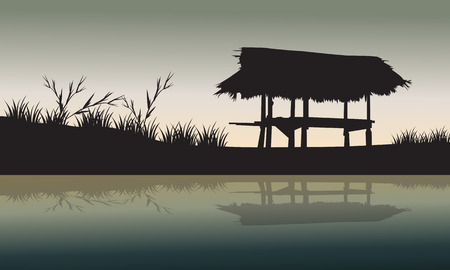 Old Hut in the fields silhouette and reflectionのイラスト素材