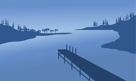 Vector pier of silhouette with blue backgroundsのイラスト素材