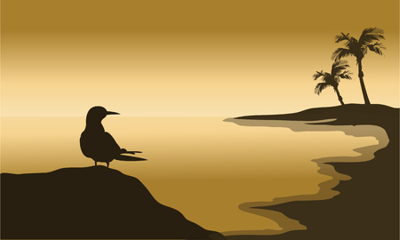 Silhouette of one bird in beach at the sunsetのイラスト素材